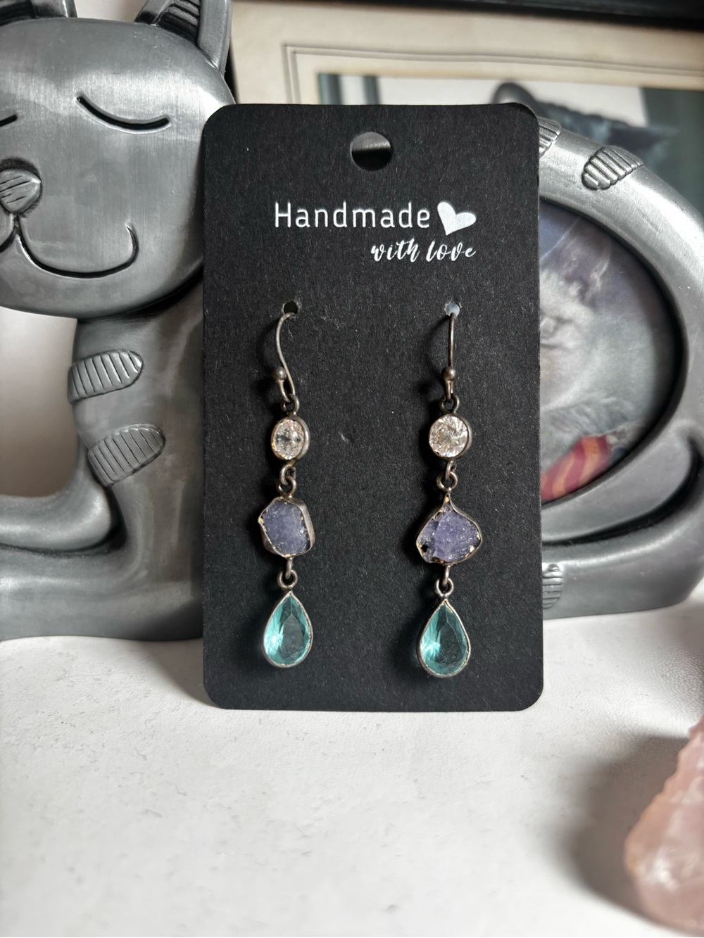 Handmade Blue & Aqua Drop Dangle Earrings - Handmade with Love